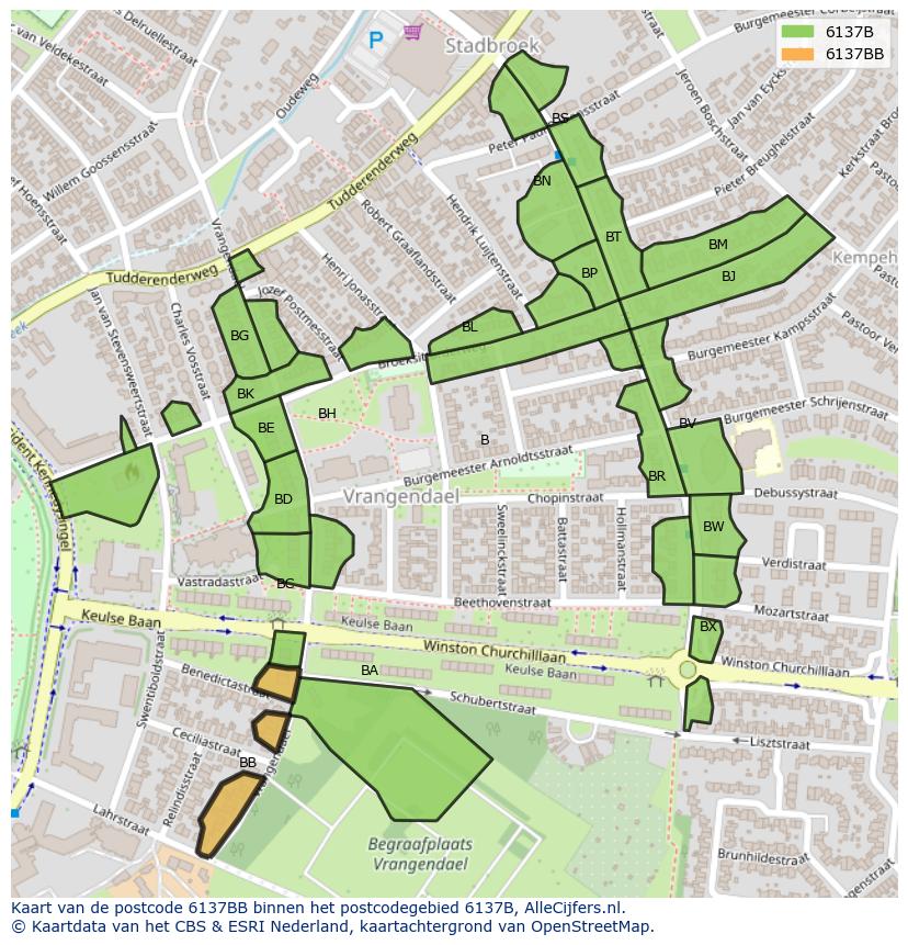 Afbeelding van het postcodegebied 6137 BB op de kaart.
