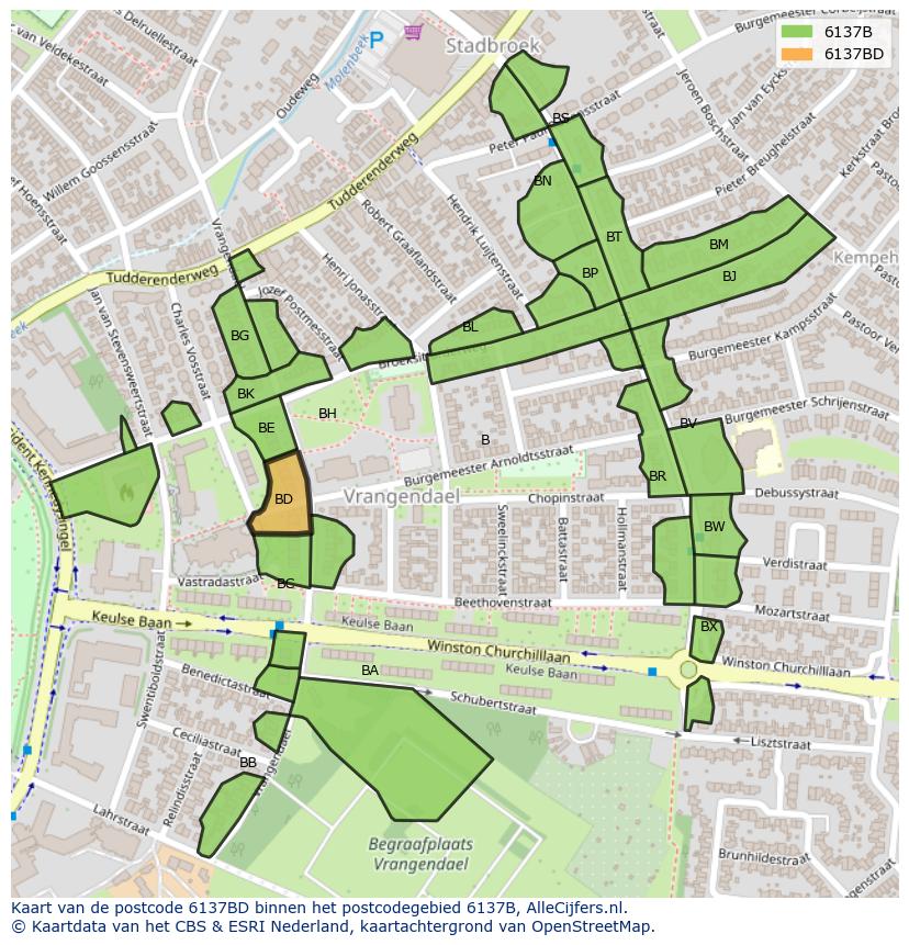 Afbeelding van het postcodegebied 6137 BD op de kaart.