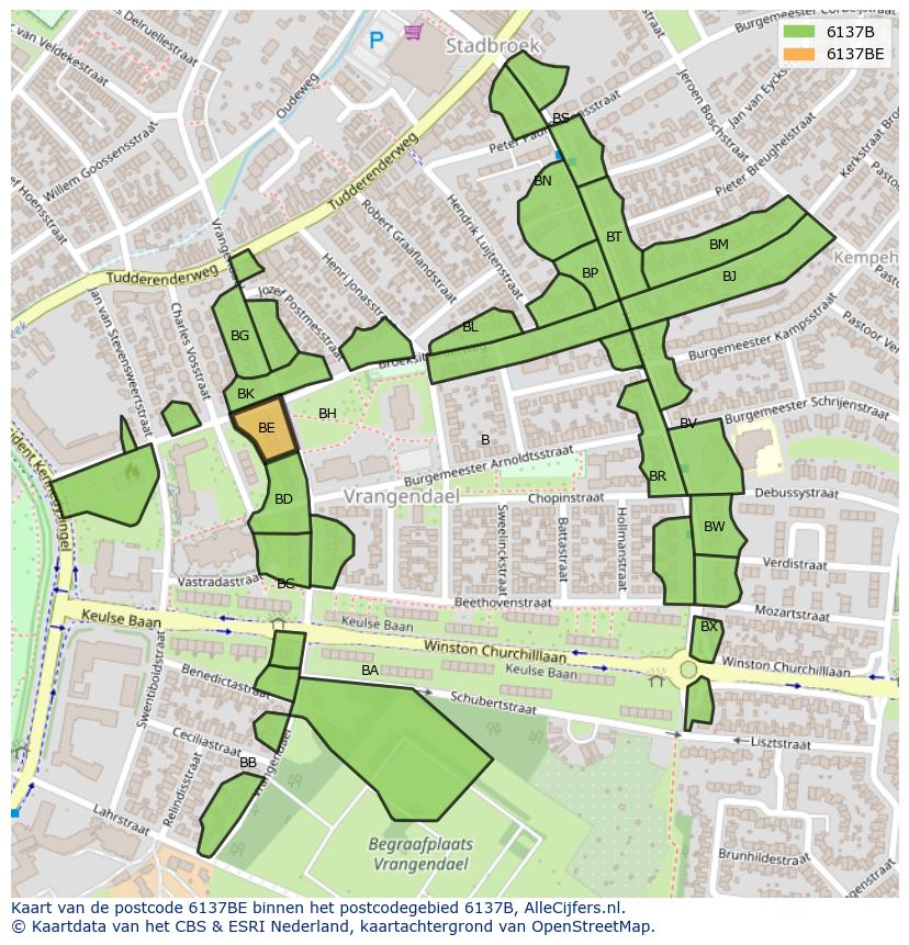 Afbeelding van het postcodegebied 6137 BE op de kaart.
