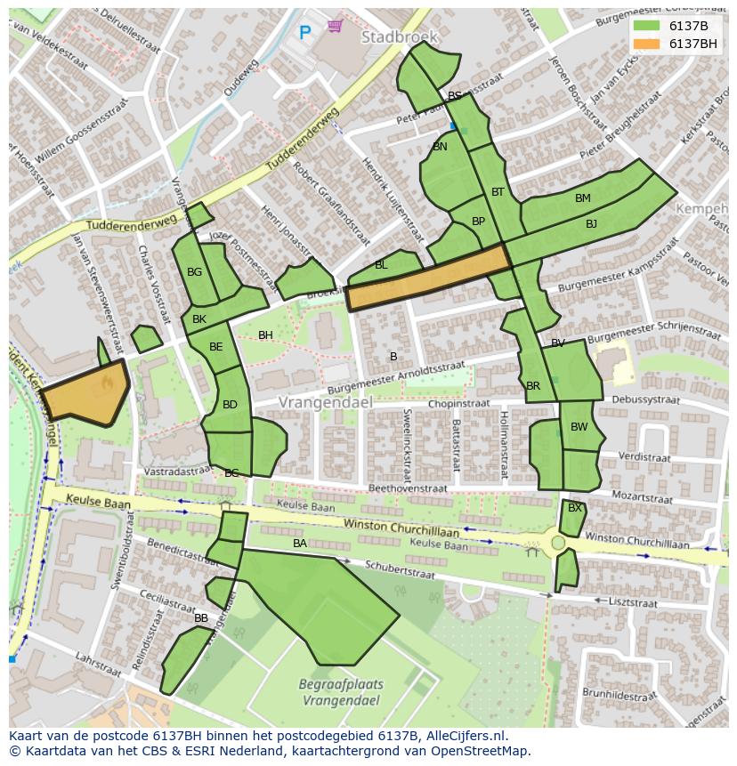 Afbeelding van het postcodegebied 6137 BH op de kaart.