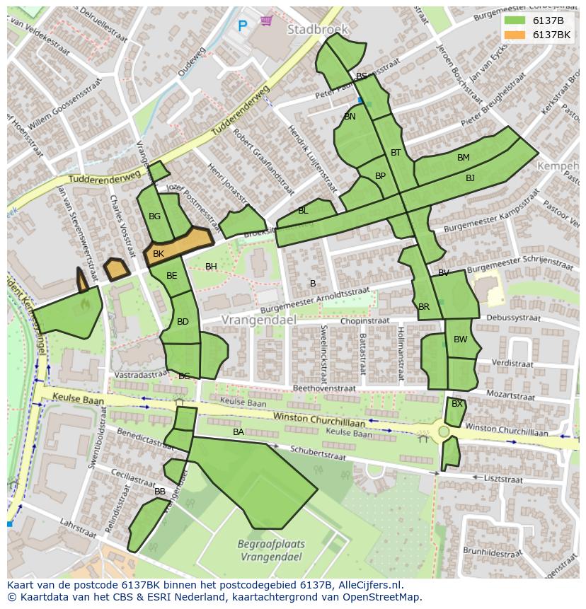 Afbeelding van het postcodegebied 6137 BK op de kaart.