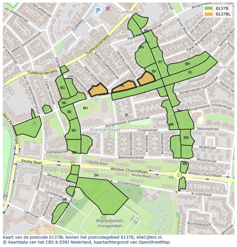 Afbeelding van het postcodegebied 6137 BL op de kaart.