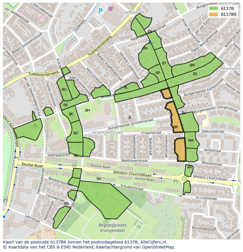 Afbeelding van het postcodegebied 6137 BR op de kaart.