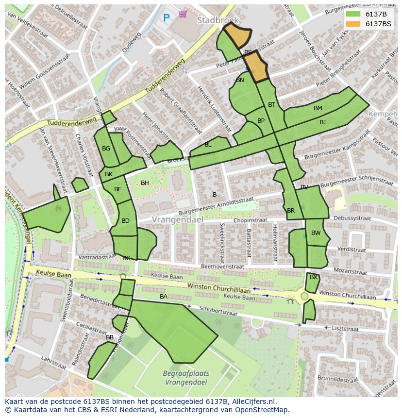 Afbeelding van het postcodegebied 6137 BS op de kaart.