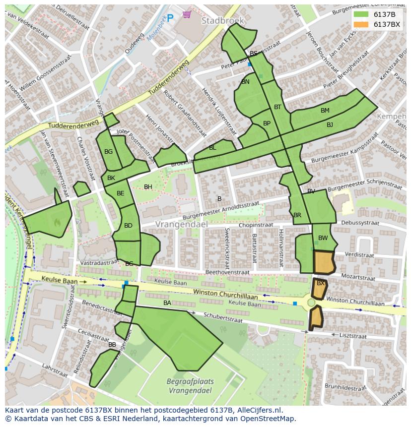 Afbeelding van het postcodegebied 6137 BX op de kaart.