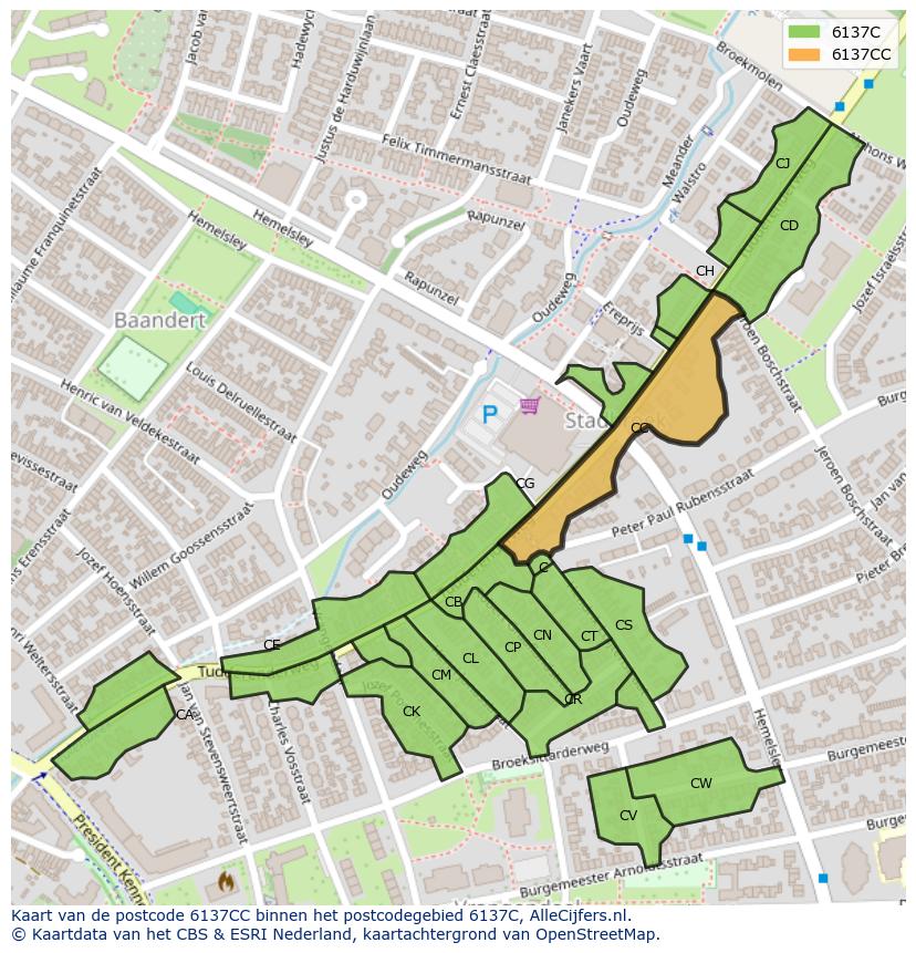 Afbeelding van het postcodegebied 6137 CC op de kaart.