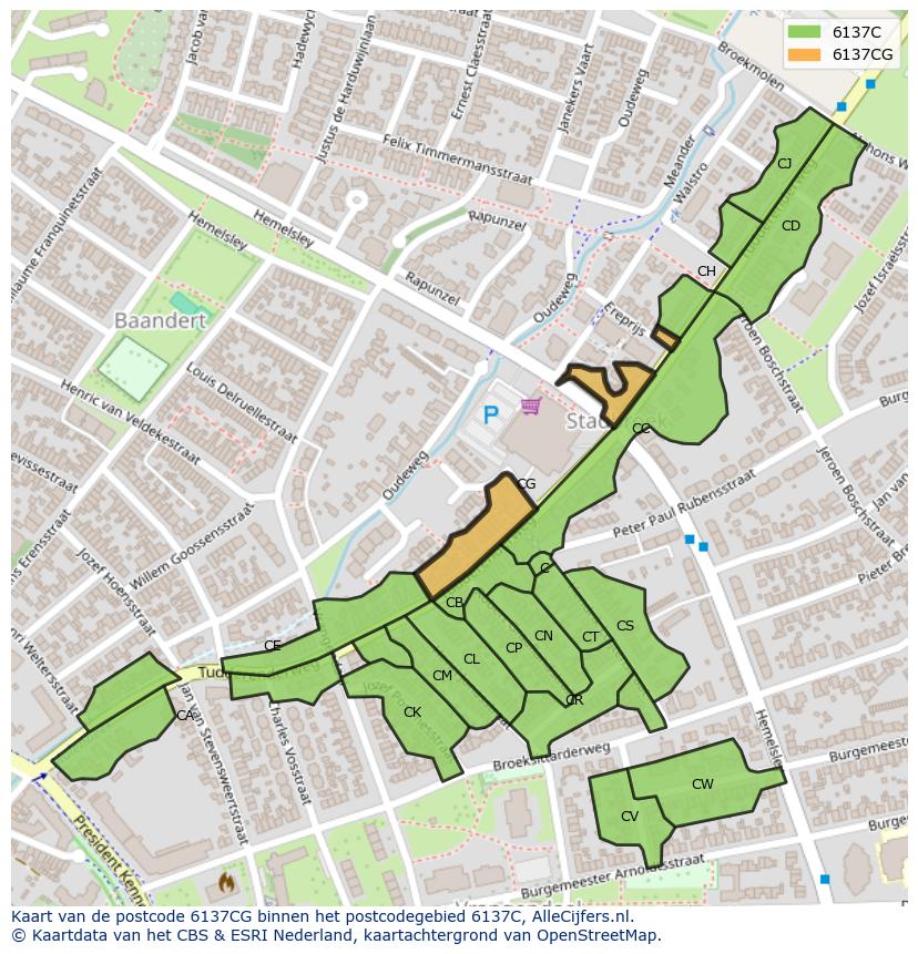 Afbeelding van het postcodegebied 6137 CG op de kaart.