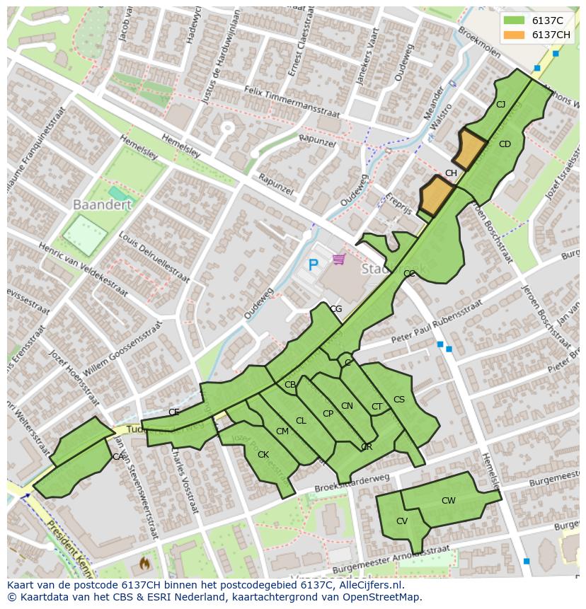 Afbeelding van het postcodegebied 6137 CH op de kaart.