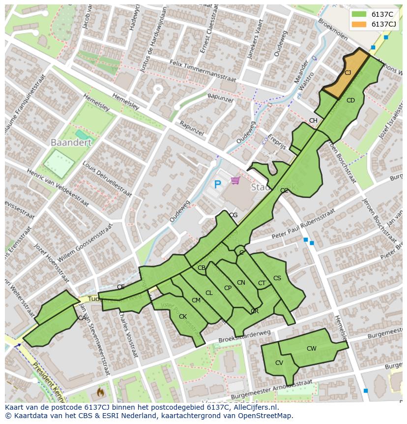 Afbeelding van het postcodegebied 6137 CJ op de kaart.