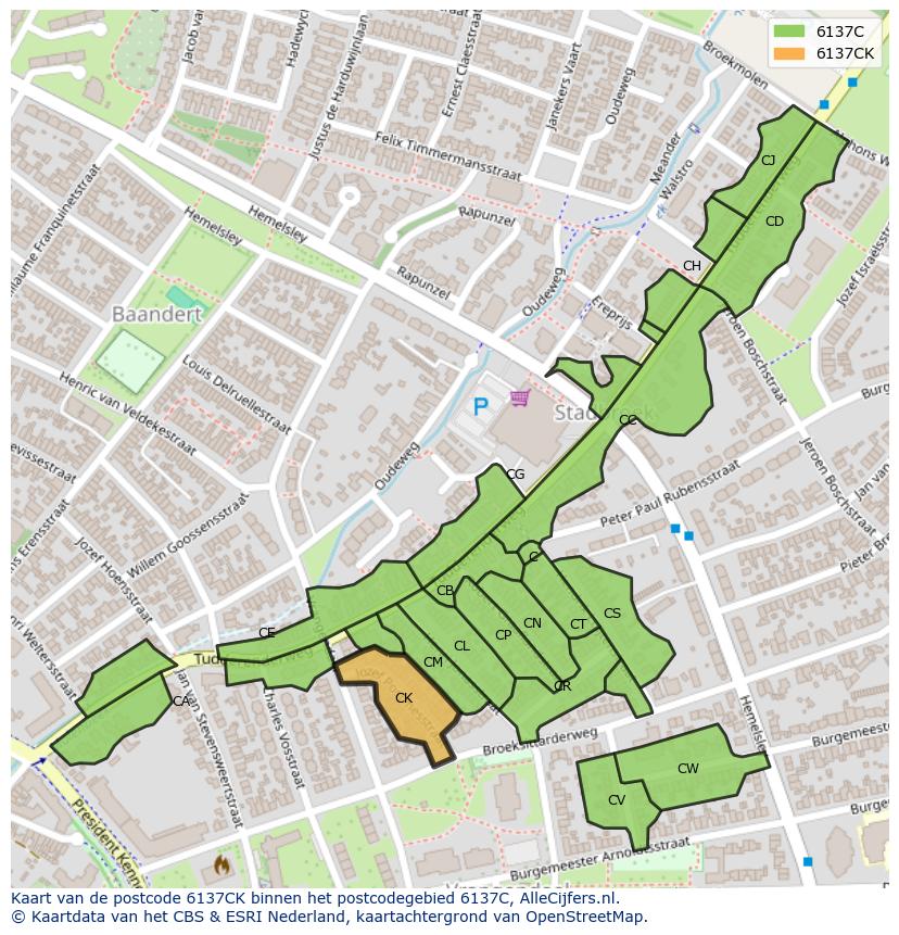 Afbeelding van het postcodegebied 6137 CK op de kaart.