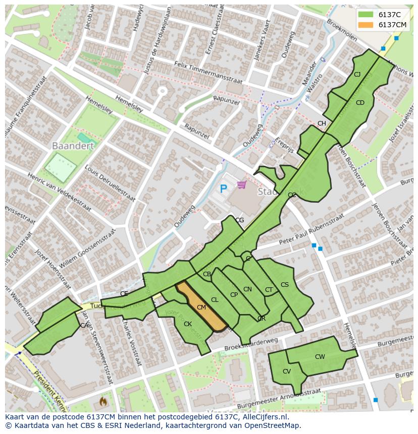 Afbeelding van het postcodegebied 6137 CM op de kaart.