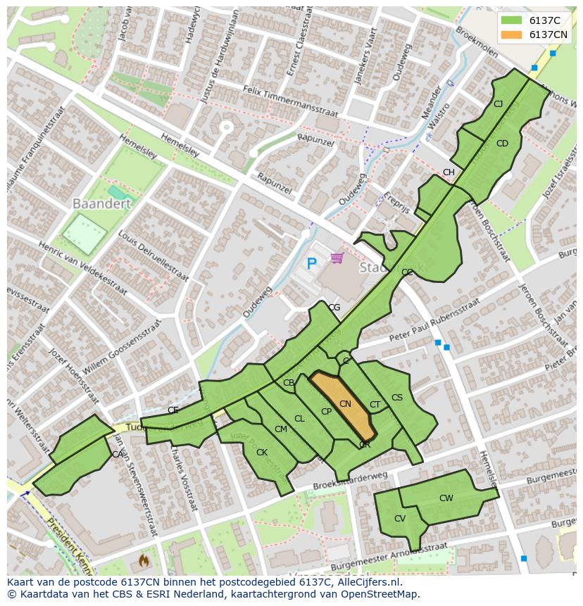 Afbeelding van het postcodegebied 6137 CN op de kaart.