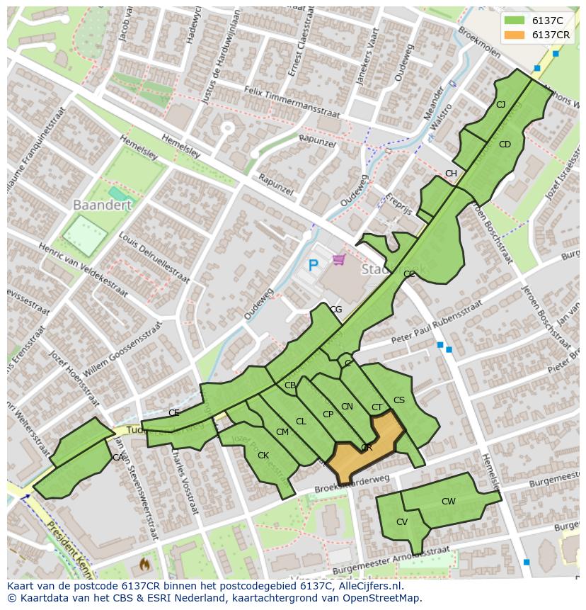 Afbeelding van het postcodegebied 6137 CR op de kaart.