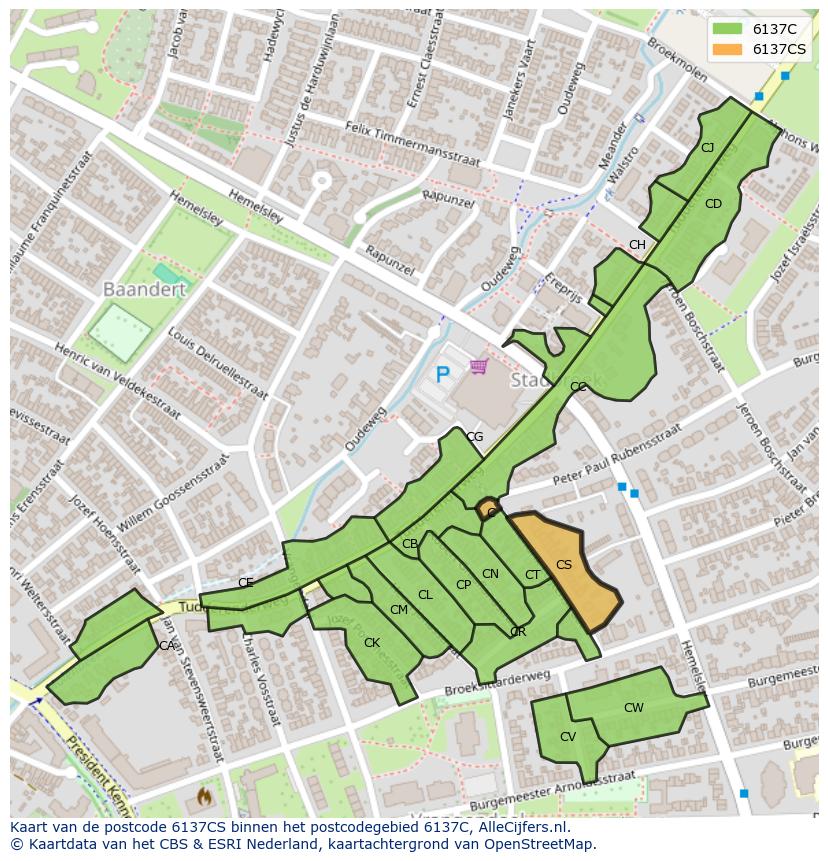 Afbeelding van het postcodegebied 6137 CS op de kaart.