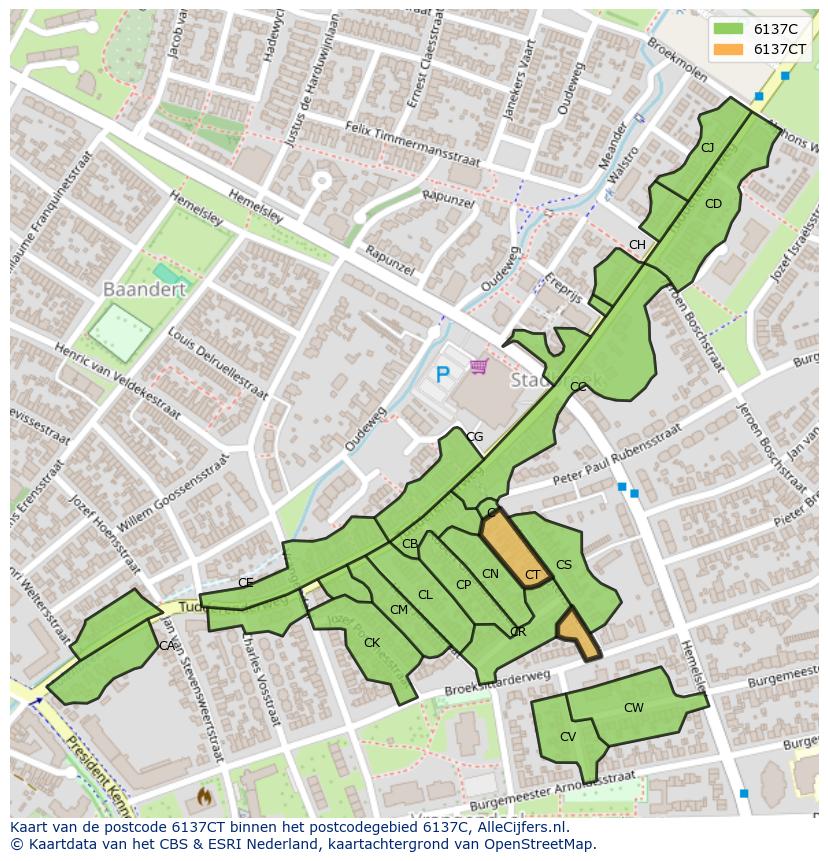 Afbeelding van het postcodegebied 6137 CT op de kaart.