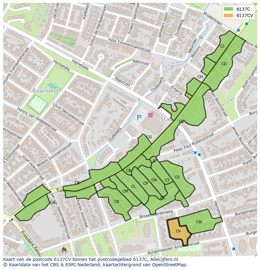 Afbeelding van het postcodegebied 6137 CV op de kaart.