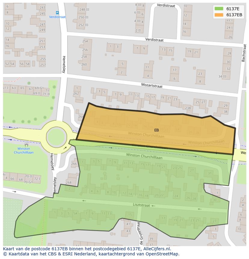 Afbeelding van het postcodegebied 6137 EB op de kaart.