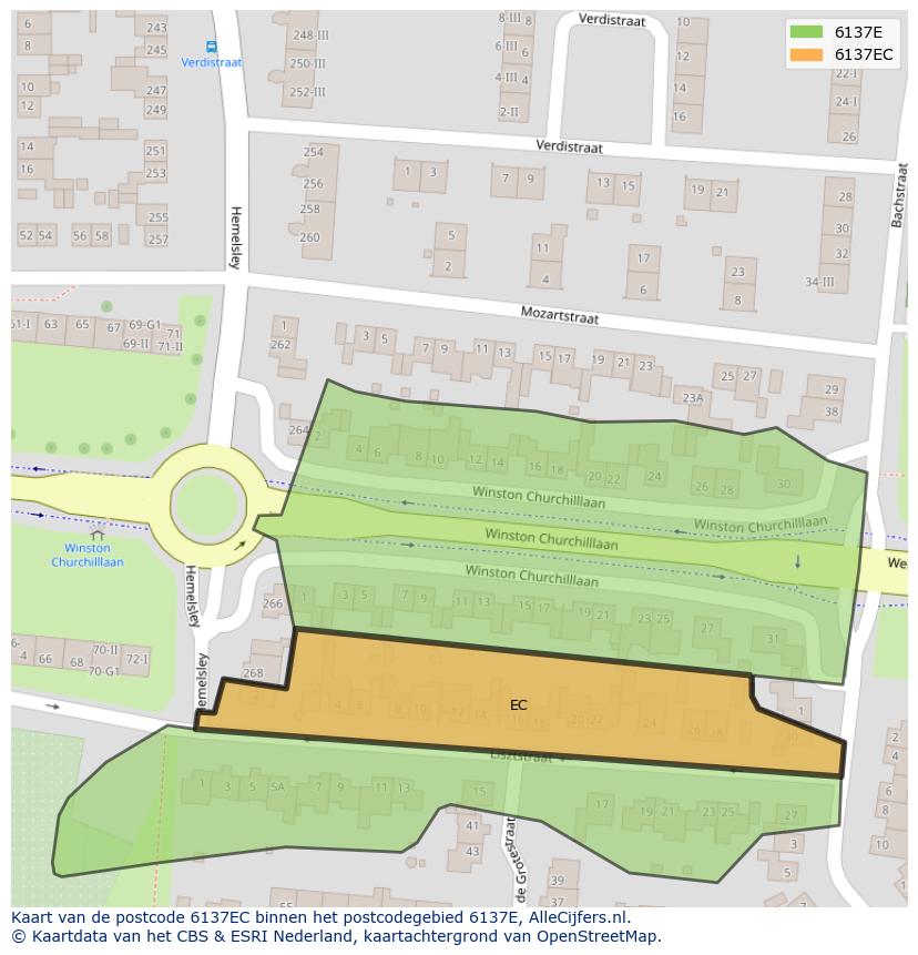 Afbeelding van het postcodegebied 6137 EC op de kaart.
