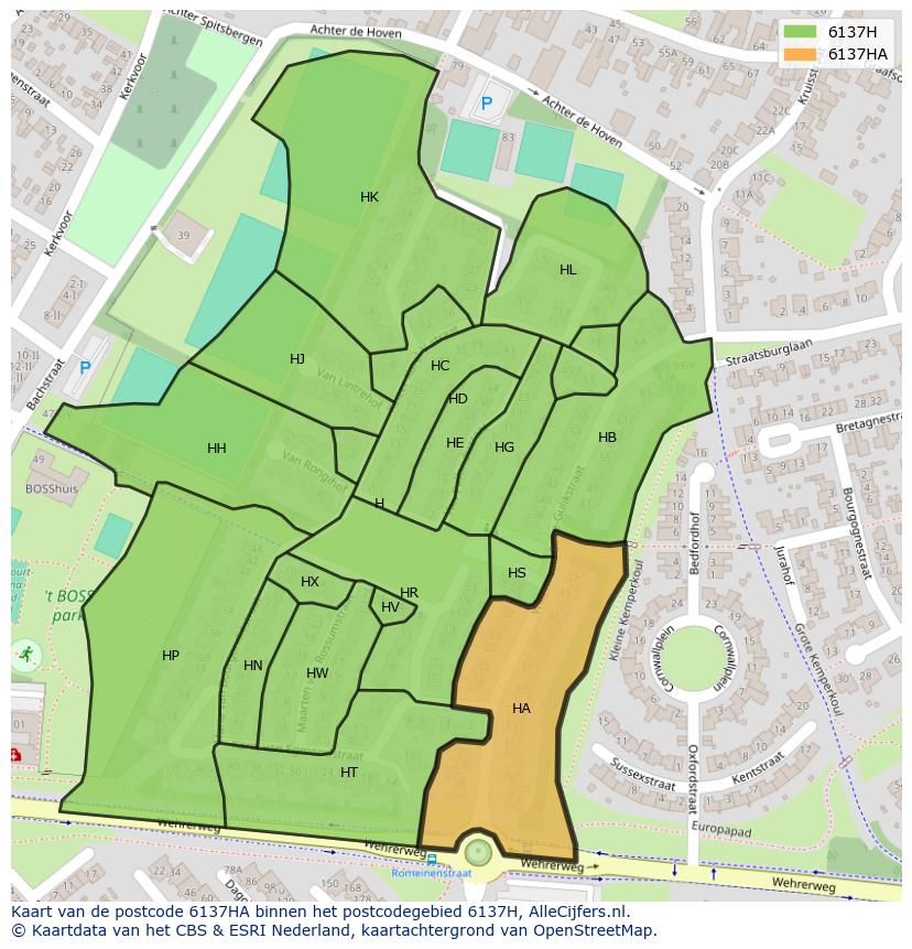 Afbeelding van het postcodegebied 6137 HA op de kaart.