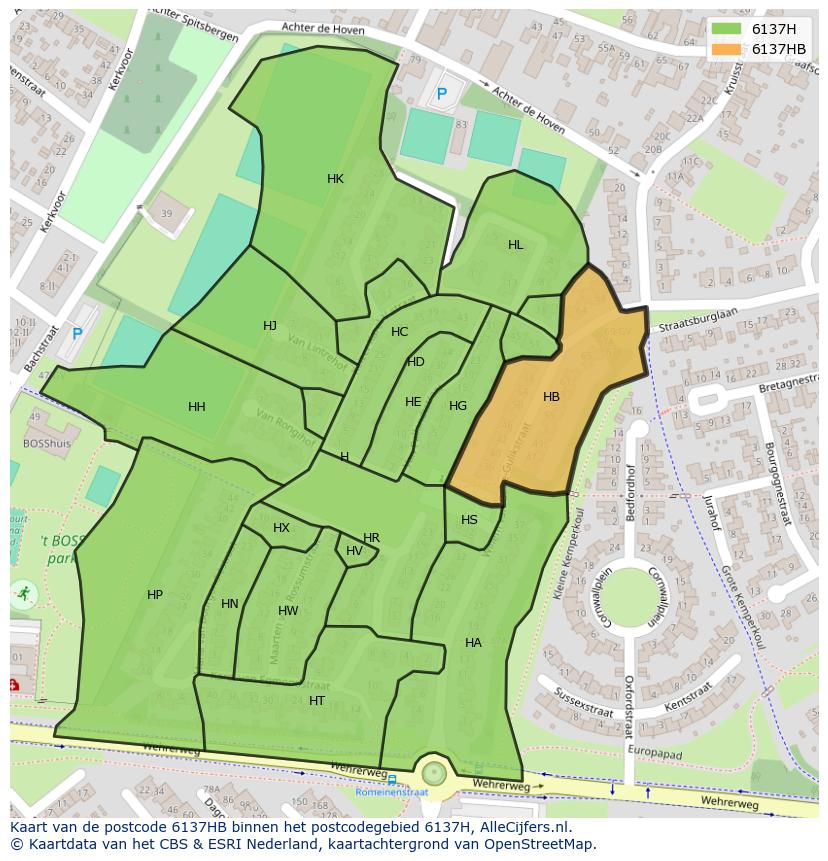 Afbeelding van het postcodegebied 6137 HB op de kaart.