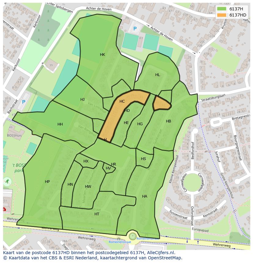 Afbeelding van het postcodegebied 6137 HD op de kaart.
