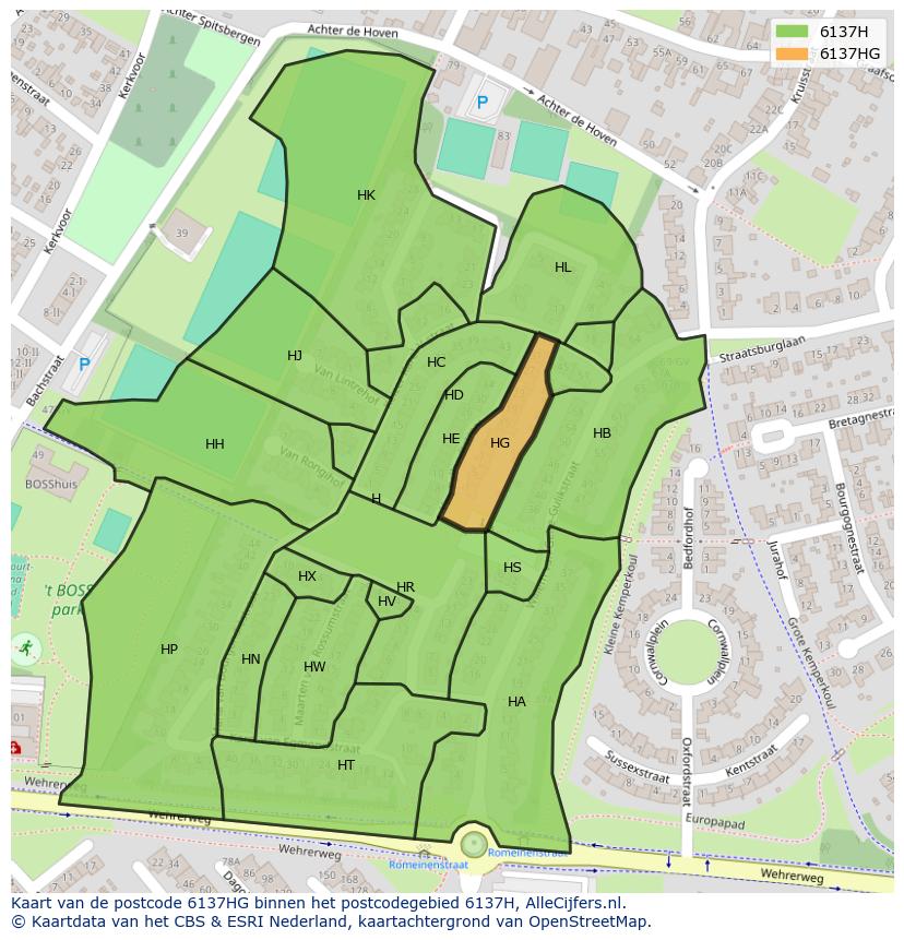 Afbeelding van het postcodegebied 6137 HG op de kaart.