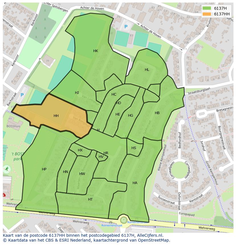 Afbeelding van het postcodegebied 6137 HH op de kaart.