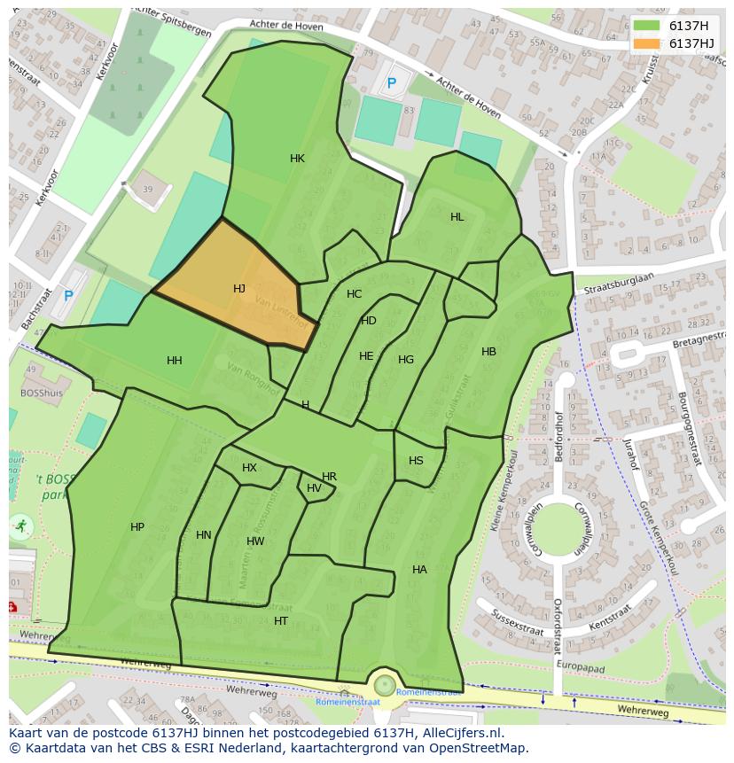 Afbeelding van het postcodegebied 6137 HJ op de kaart.