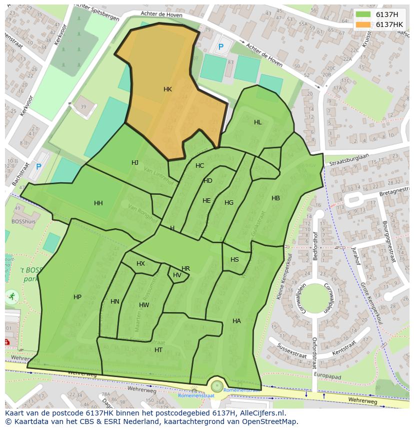 Afbeelding van het postcodegebied 6137 HK op de kaart.