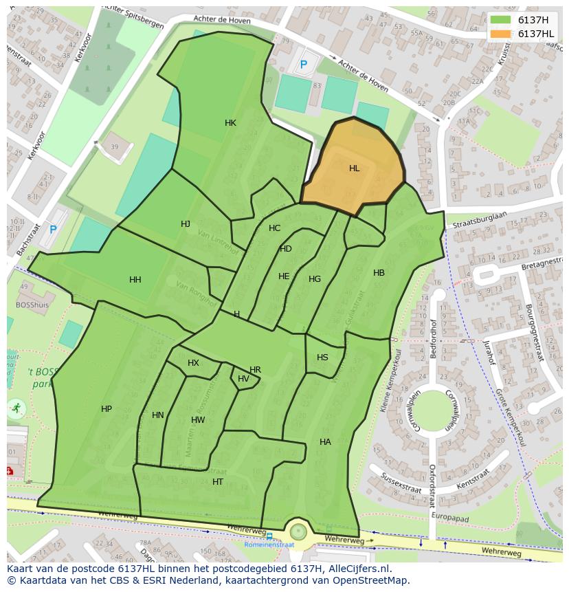 Afbeelding van het postcodegebied 6137 HL op de kaart.