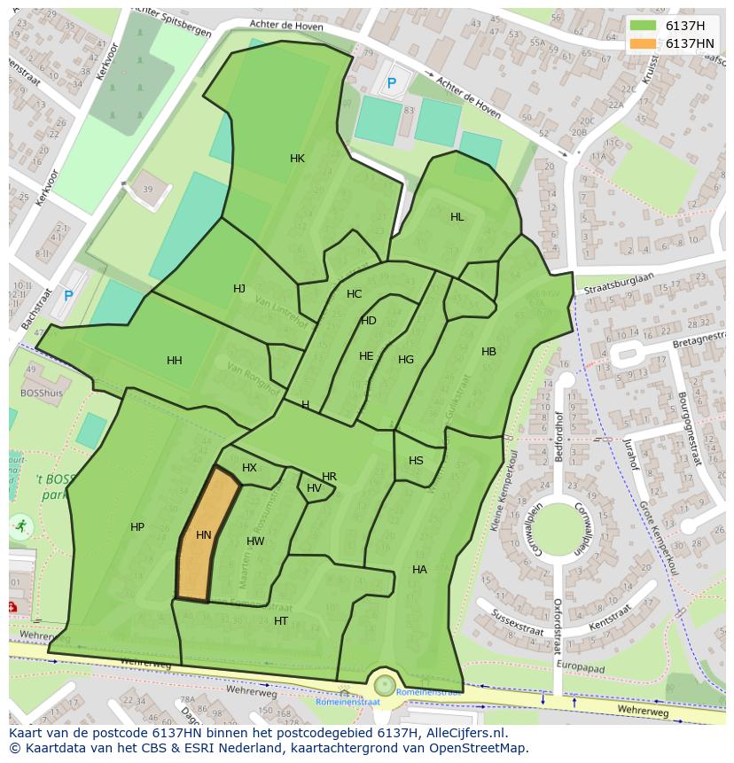 Afbeelding van het postcodegebied 6137 HN op de kaart.