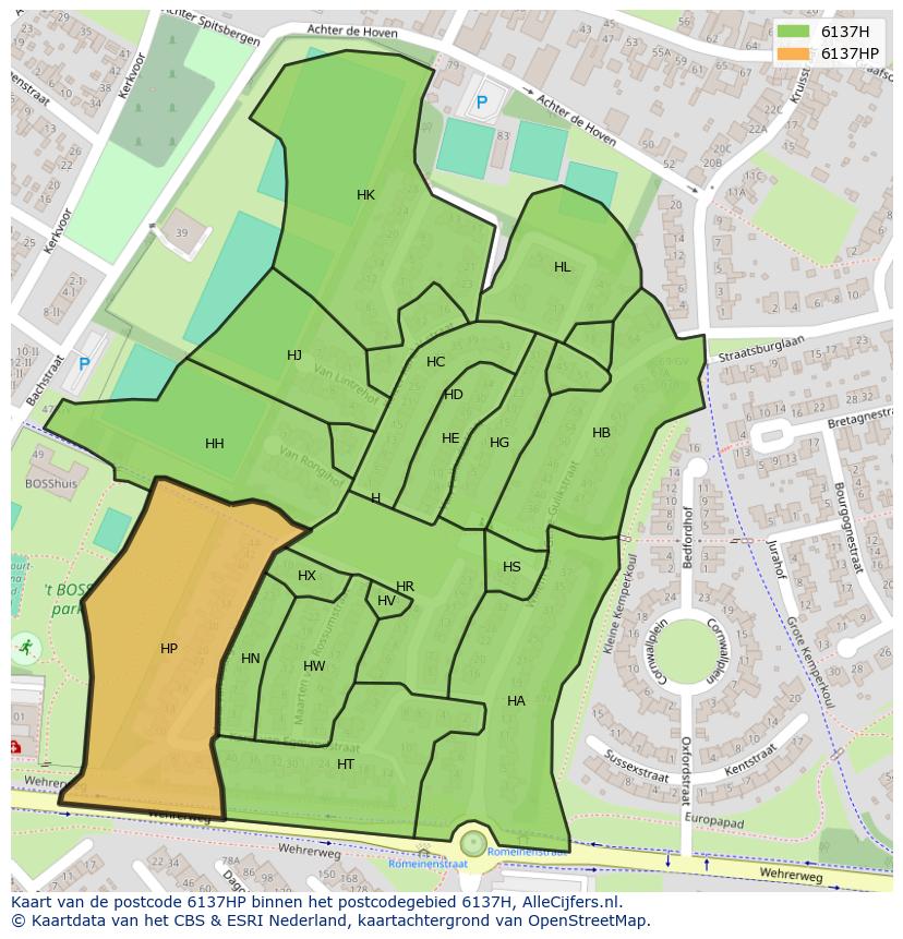 Afbeelding van het postcodegebied 6137 HP op de kaart.