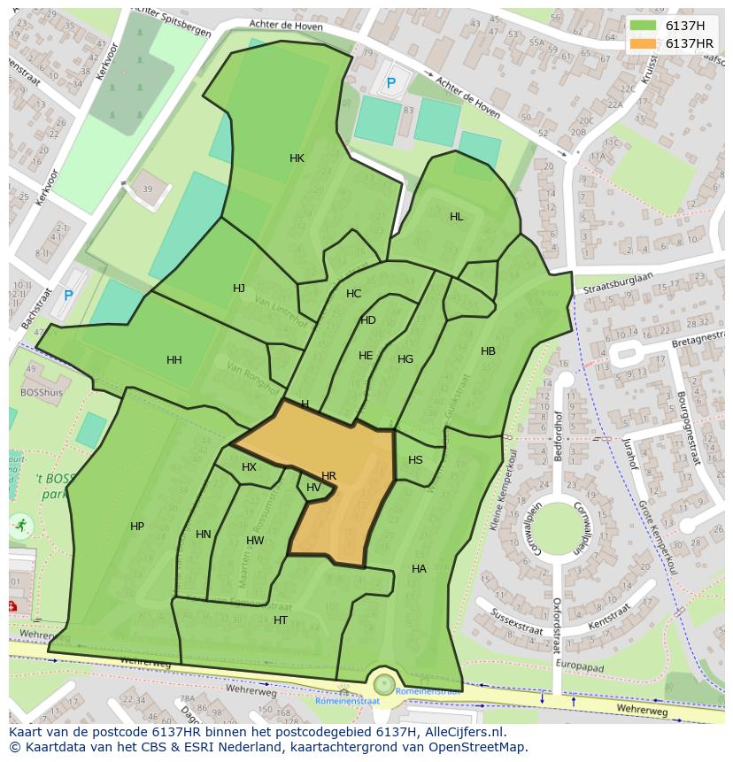 Afbeelding van het postcodegebied 6137 HR op de kaart.