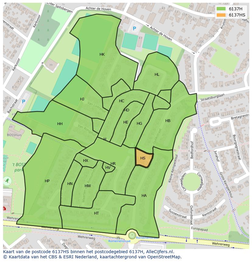 Afbeelding van het postcodegebied 6137 HS op de kaart.