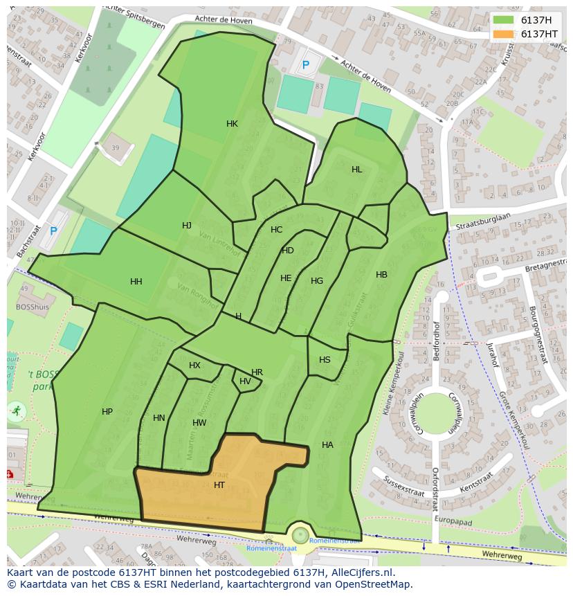 Afbeelding van het postcodegebied 6137 HT op de kaart.