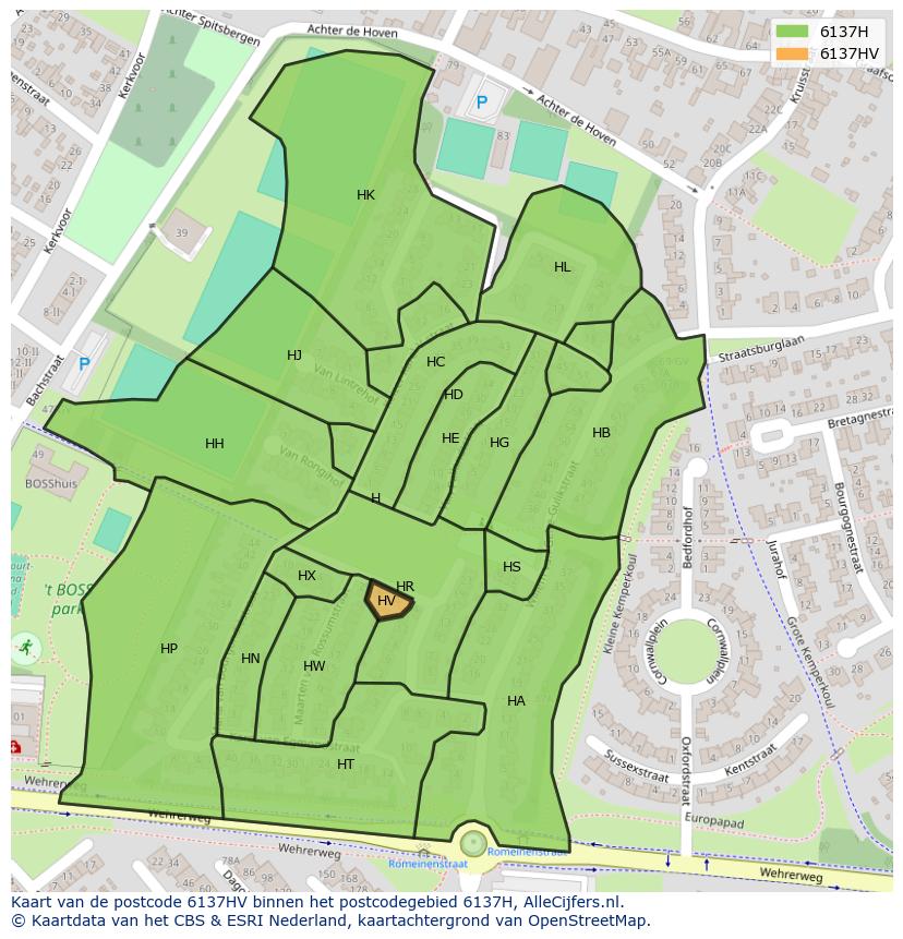 Afbeelding van het postcodegebied 6137 HV op de kaart.