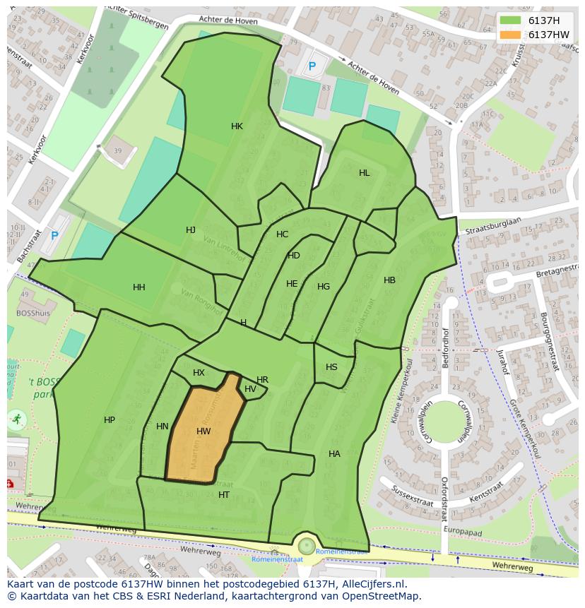 Afbeelding van het postcodegebied 6137 HW op de kaart.