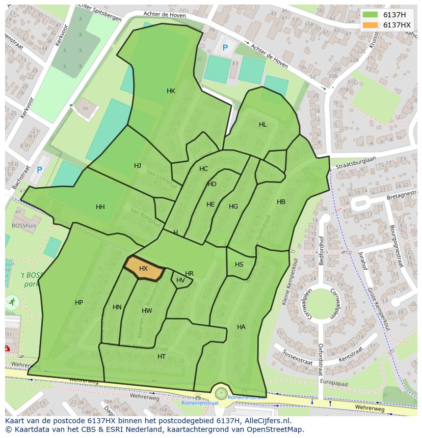 Afbeelding van het postcodegebied 6137 HX op de kaart.