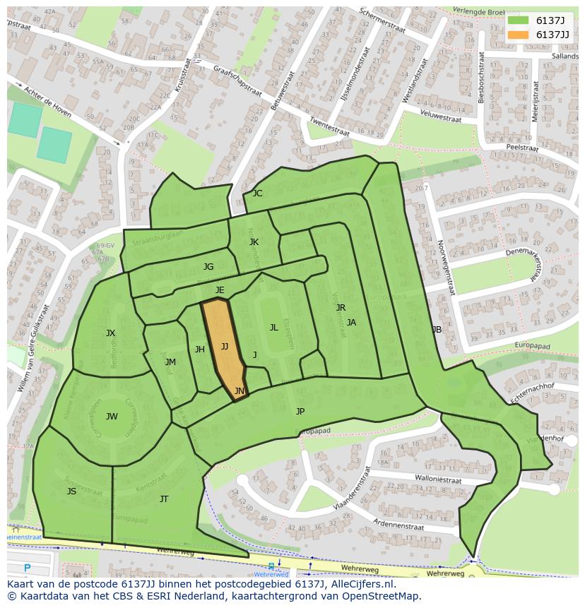 Afbeelding van het postcodegebied 6137 JJ op de kaart.