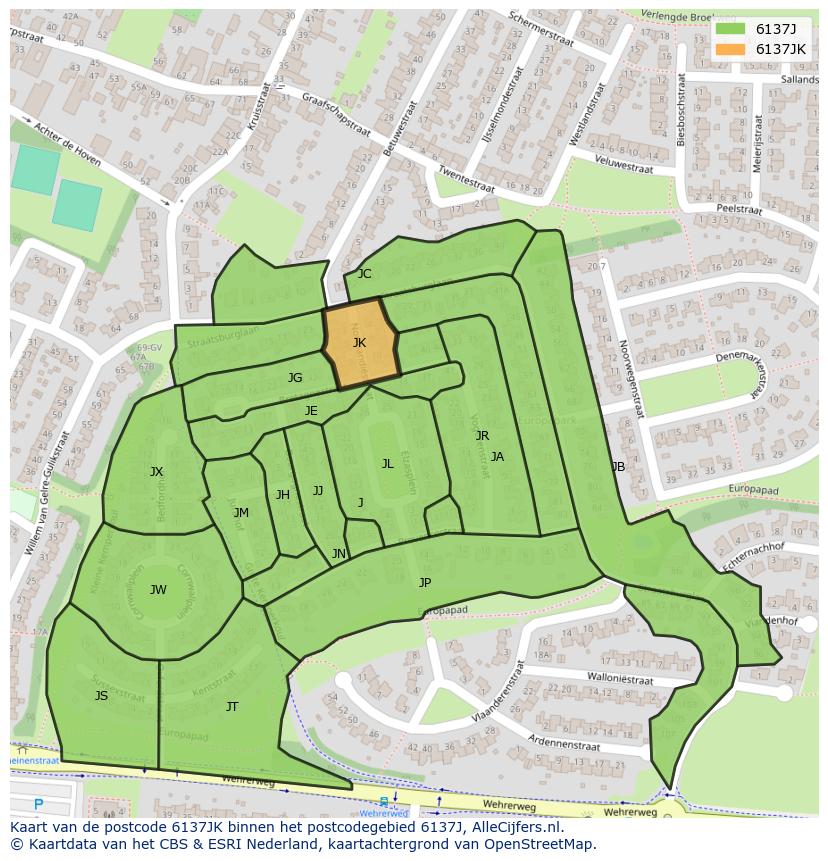 Afbeelding van het postcodegebied 6137 JK op de kaart.