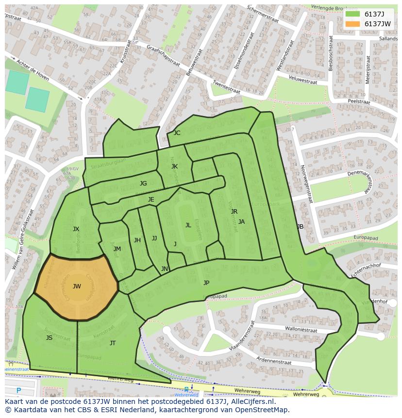 Afbeelding van het postcodegebied 6137 JW op de kaart.