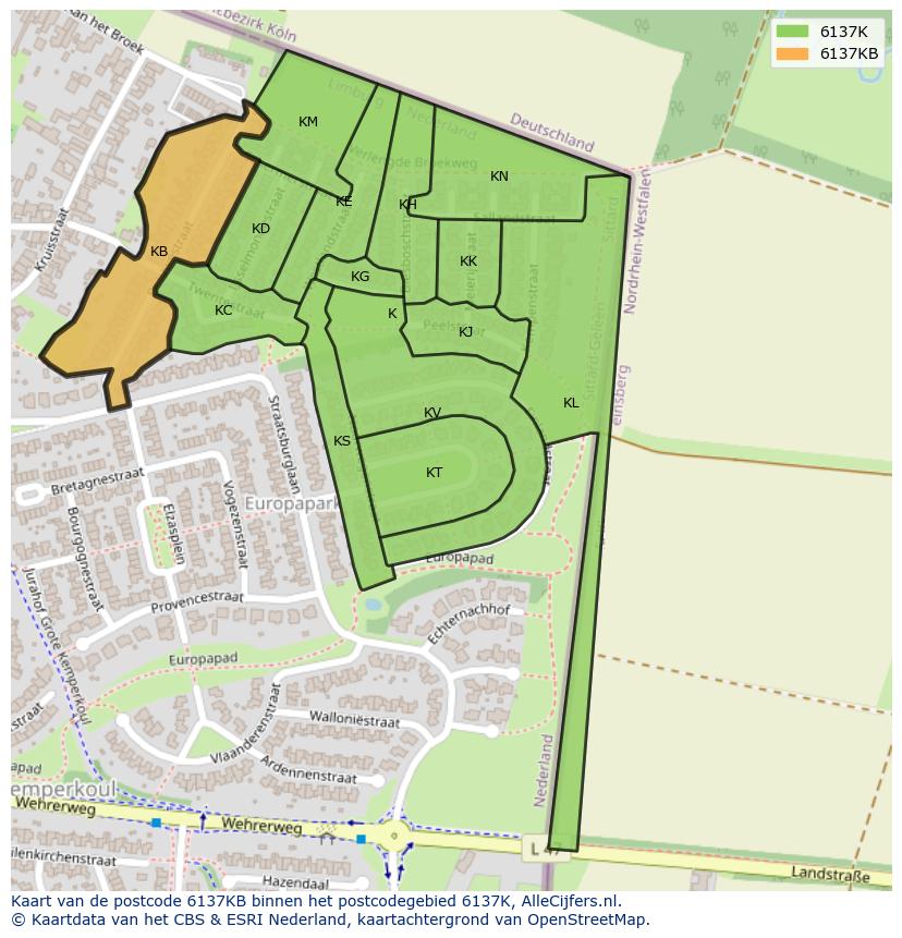 Afbeelding van het postcodegebied 6137 KB op de kaart.