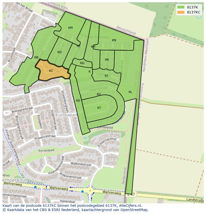 Afbeelding van het postcodegebied 6137 KC op de kaart.