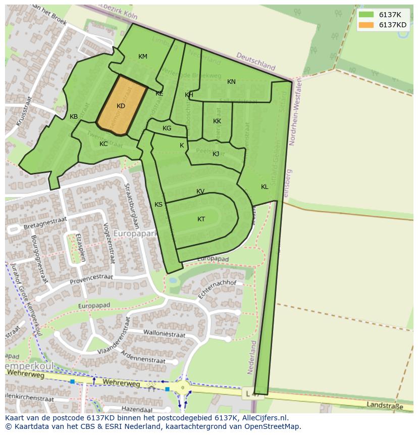 Afbeelding van het postcodegebied 6137 KD op de kaart.