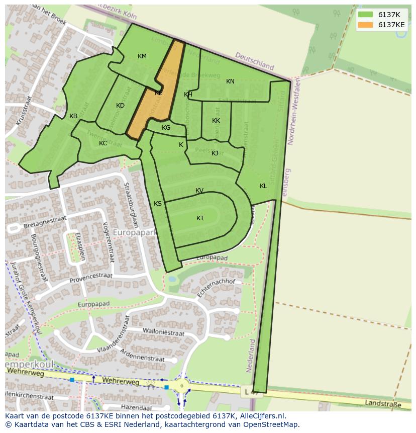 Afbeelding van het postcodegebied 6137 KE op de kaart.