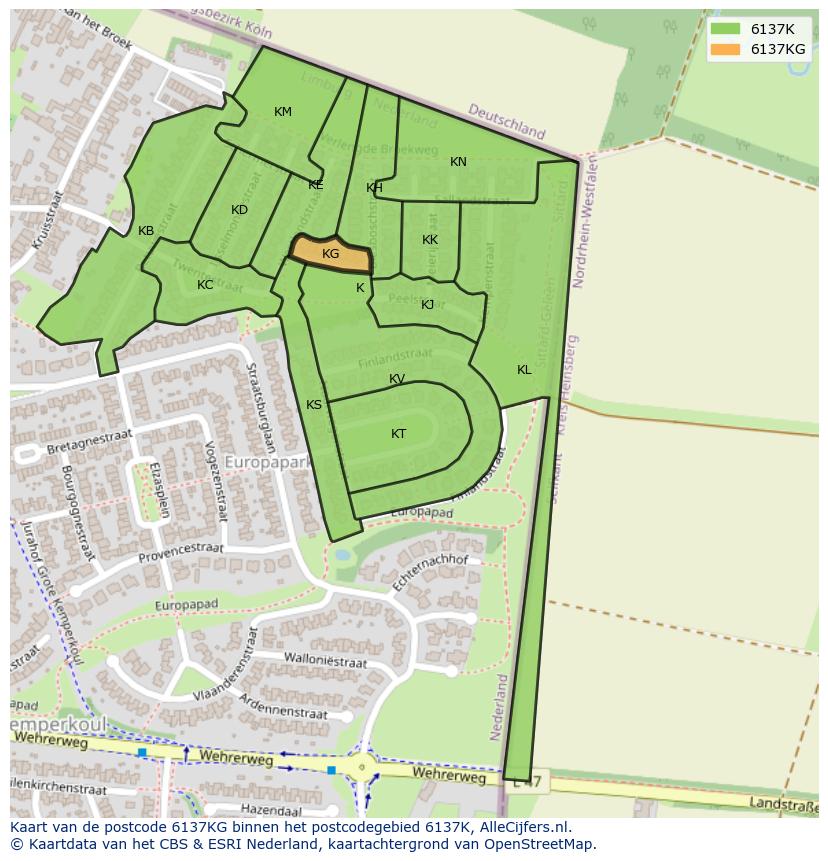 Afbeelding van het postcodegebied 6137 KG op de kaart.