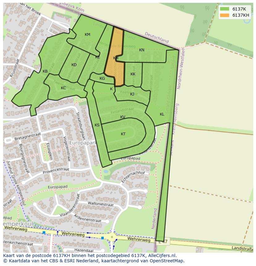 Afbeelding van het postcodegebied 6137 KH op de kaart.