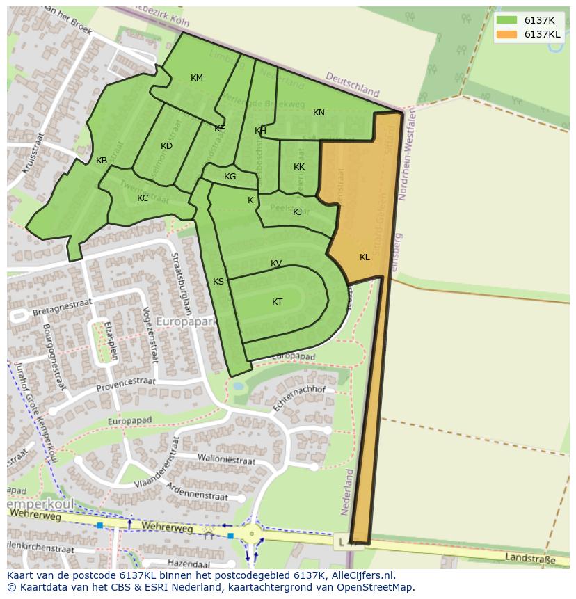 Afbeelding van het postcodegebied 6137 KL op de kaart.