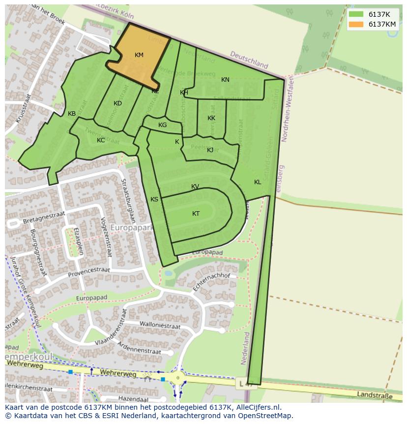 Afbeelding van het postcodegebied 6137 KM op de kaart.