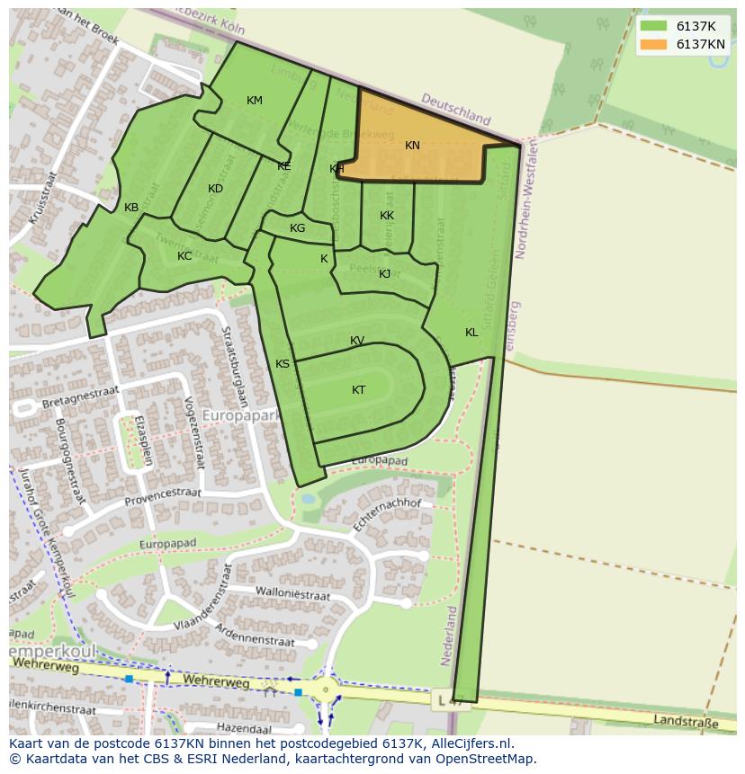Afbeelding van het postcodegebied 6137 KN op de kaart.